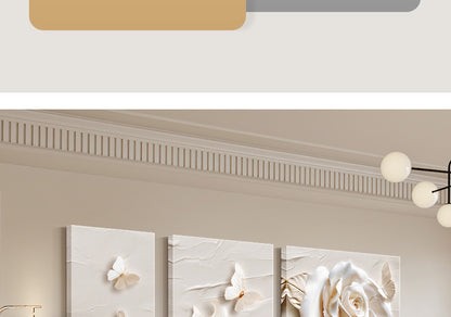 Flower cream style three-dimensional relief living room decoration painting simple high-level sense sofa background wall hanging painting triplet mural