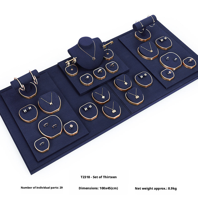 Luxury Suede Jewelry Display Set with Gold Metal Frame for Showcase