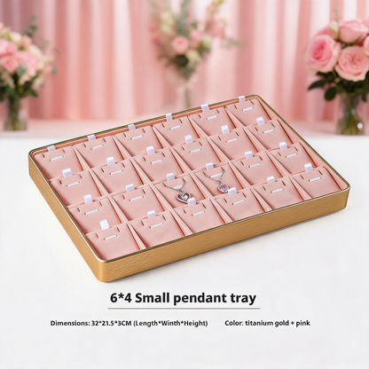 Gold Metal Jewelry Tray with Velvet Lining for Ring and Necklace Display