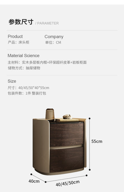Italian minimalist high-end solid wood bedside table designer oval leather bedside cabinet Modern light luxury rock board locker