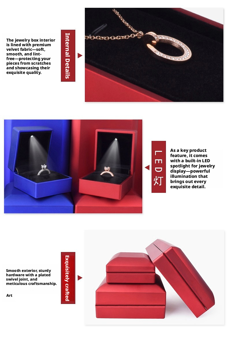 5pcs LED Jewelry Box with Light and Velvet Interior for Ring Bracelet Necklace Gift
