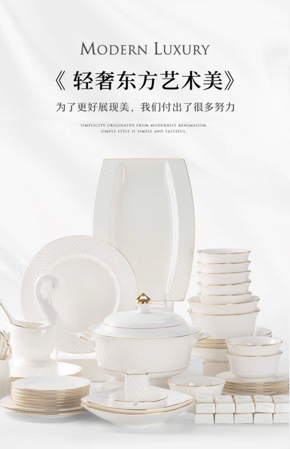Jingdezhen bone China tableware set pure white underglaze porcelain bowl plate housewarming dish set home