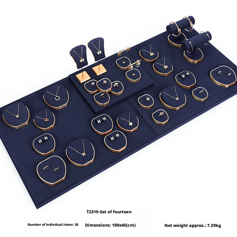Luxury Suede Jewelry Display Set with Gold Metal Frame for Showcase
