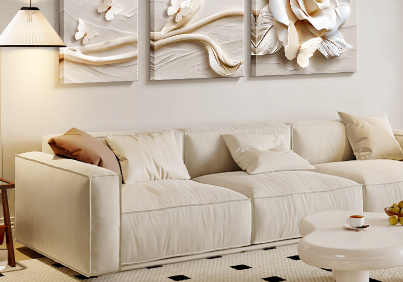 Flower cream style three-dimensional relief living room decoration painting simple high-level sense sofa background wall hanging painting triplet mural