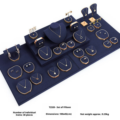 Luxury Suede Jewelry Display Set with Gold Metal Frame for Showcase