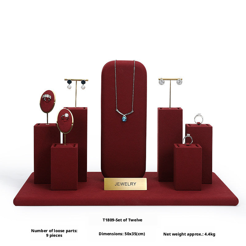 Elegant Metal Velvet Jewelry Organizer Display Props for Countertop
