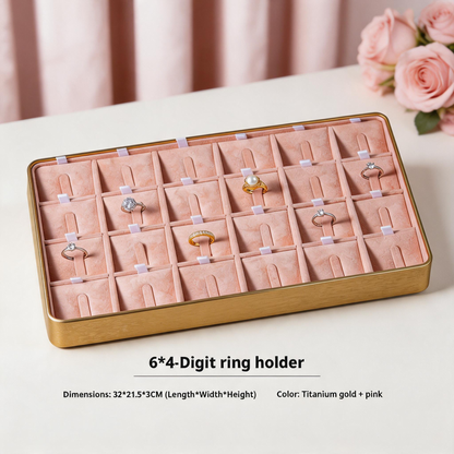 Gold Metal Jewelry Tray with Velvet Lining for Ring and Necklace Display