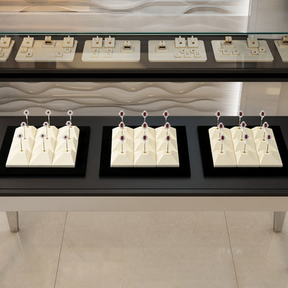 Beige Suede Jewelry Display Set with Pyramid Risers for Vendors