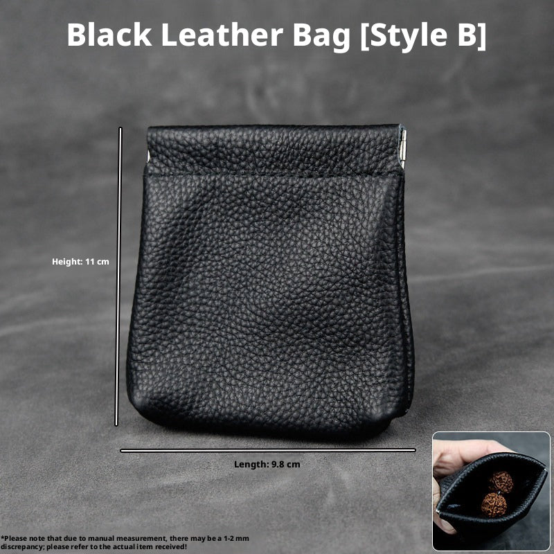 5pcs Genuine Leather Storage Pouch, Waterproof Pebble Cowhide Bag, Snap Drawstring Zipper Closure, Jewelry Organizer