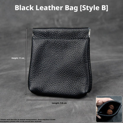 5pcs Genuine Leather Storage Pouch, Waterproof Pebble Cowhide Bag, Snap Drawstring Zipper Closure, Jewelry Organizer