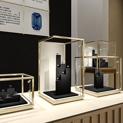 Black Suede Ring Display Stand with Multi-Level Steps for Boutique