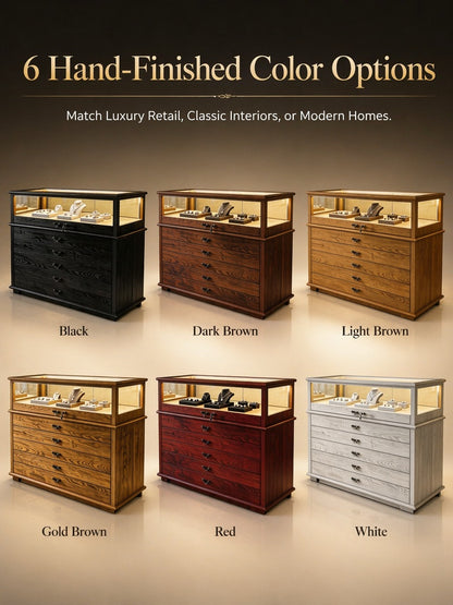 Handmade Ash Wood LED Jewelry Showcase - Illuminated Countertop Display Stand for Retail Jewelry cabinet