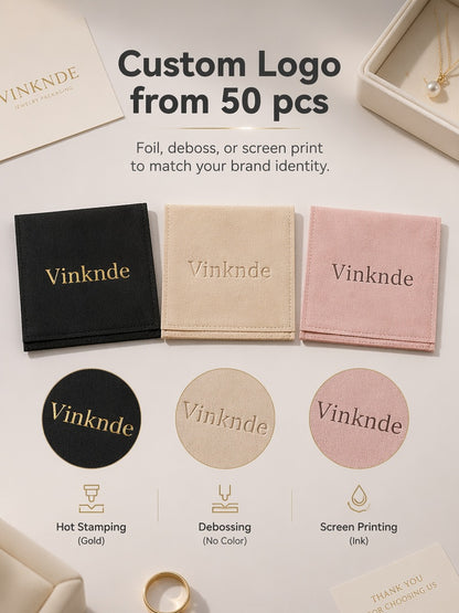 50PCS Soft Suede Drawstring Pouches with Custom Logo, Jewelry Storage Bags, Anti-Scratch Gift Packaging