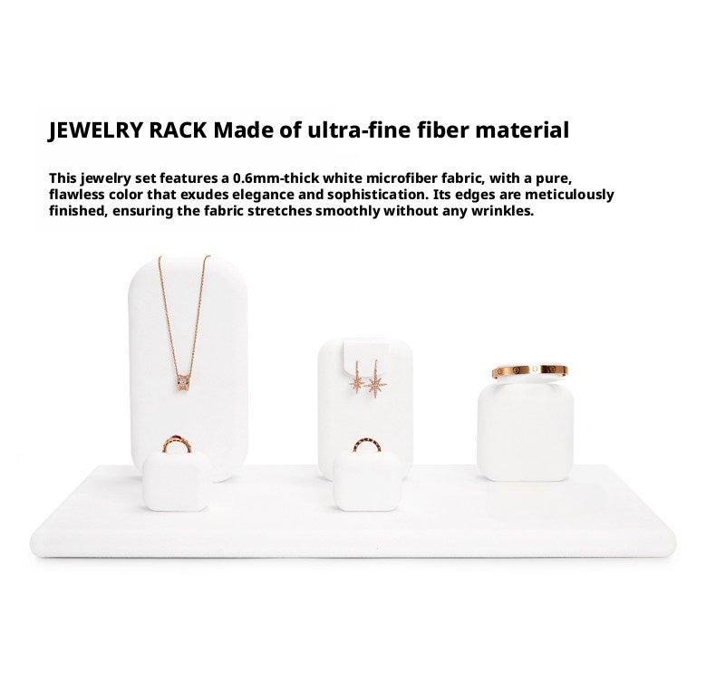 White Suede Jewelry Display Set with Necklace Stand and Ring Holders