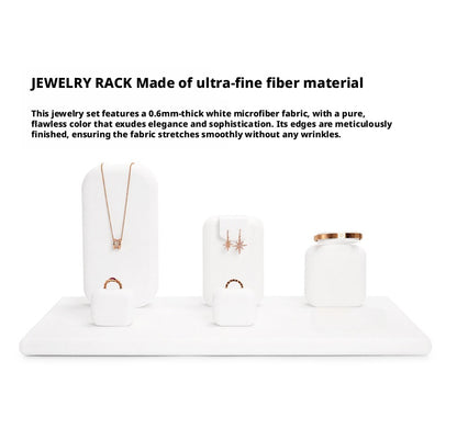 White Suede Jewelry Display Set with Necklace Stand and Ring Holders
