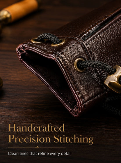 5pcs Waxed Leather Drawstring Pouch, Top-Grain Cowhide Snap Bag, Vintage Coin Jewelry Organizer, EDC Travel Storage