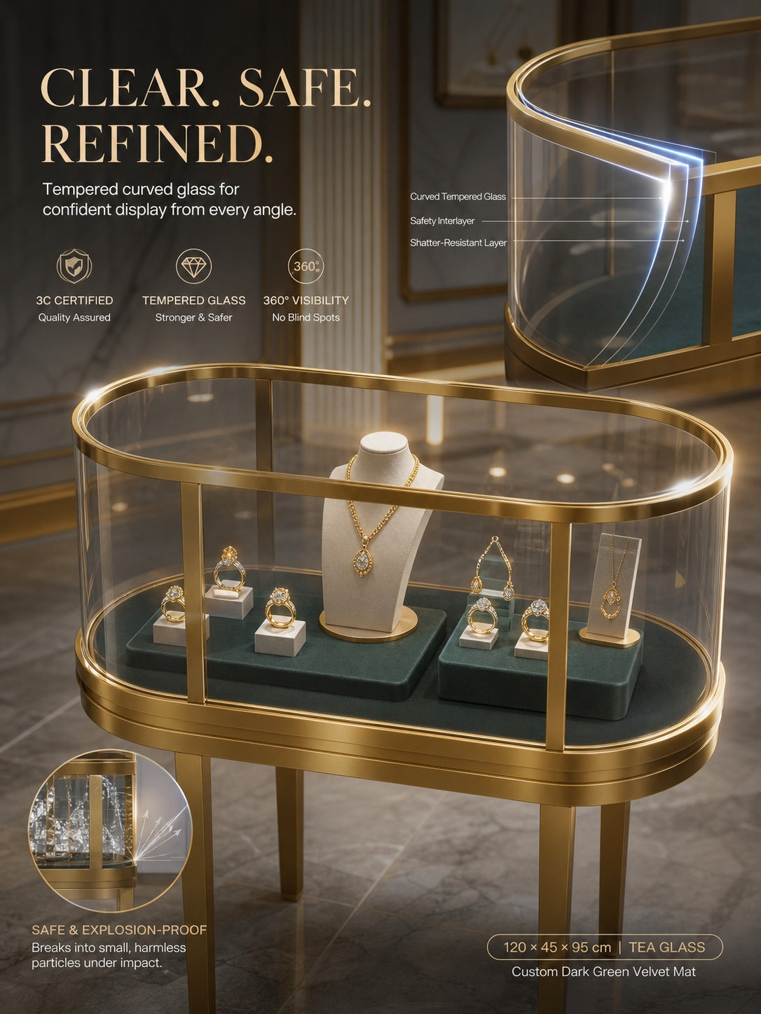 Heavy Duty Stainless Steel Jewelry Showcase - Rustproof Counter Display Stand for Shops Jewelry cabinet