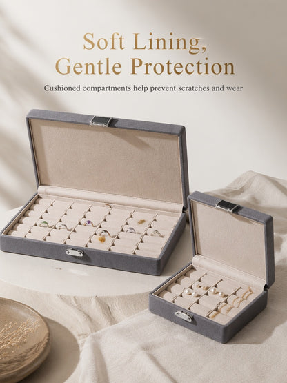 Suede Gemstone Ring Display Box with Lock, Loose Stone Organizer Case