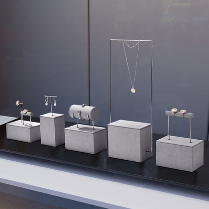 Gray Suede Jewelry Display Stand Set with Metal Arms for Vendors