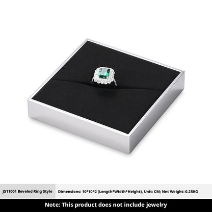 Silver Metal Jewelry Display Tray with Black Velvet for Rings and Necklaces