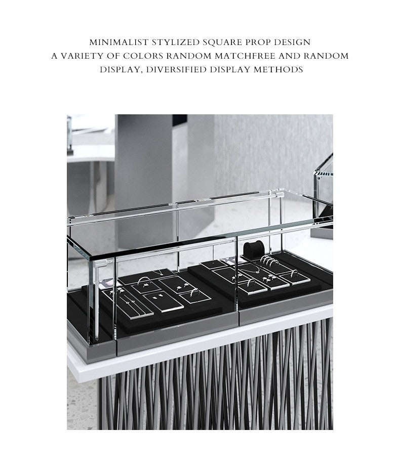 Silver Metal Jewelry Display Tray with Black Velvet for Rings and Necklaces