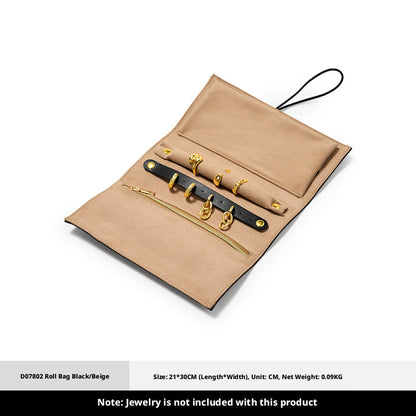 Leather Travel Jewelry Organizer with Ring Holder for Necklaces and Earrings