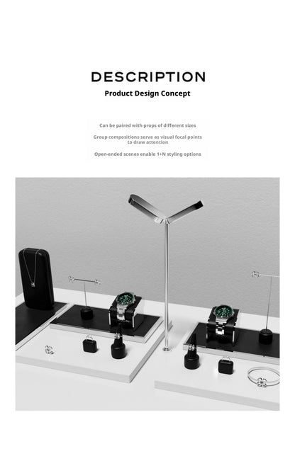 Black Leather Jewelry Display Set with Metal Trays for Rings and Earrings