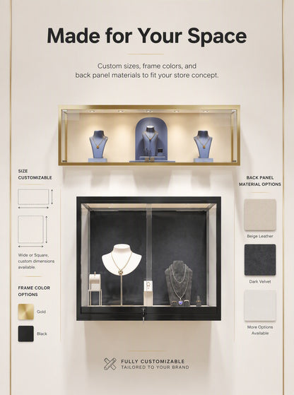 Luxury Wall Mounted Jewelry Display Cabinet, Stainless Steel Frame, Tempered Glass Showcase, Lockable Organizer