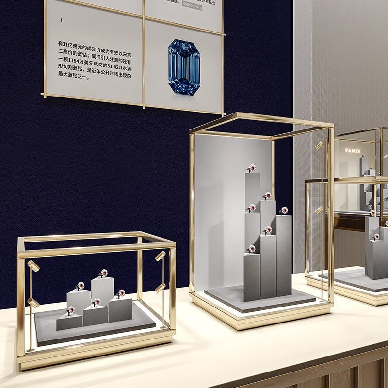 Gray Suede Ring Display Stand with Multi-Level Steps for Vendors