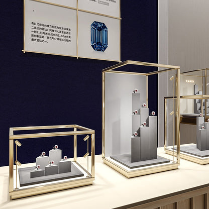 Gray Suede Ring Display Stand with Multi-Level Steps for Vendors