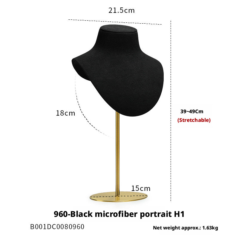 Luxury Black Suede Necklace Bust and Display Stand Set
