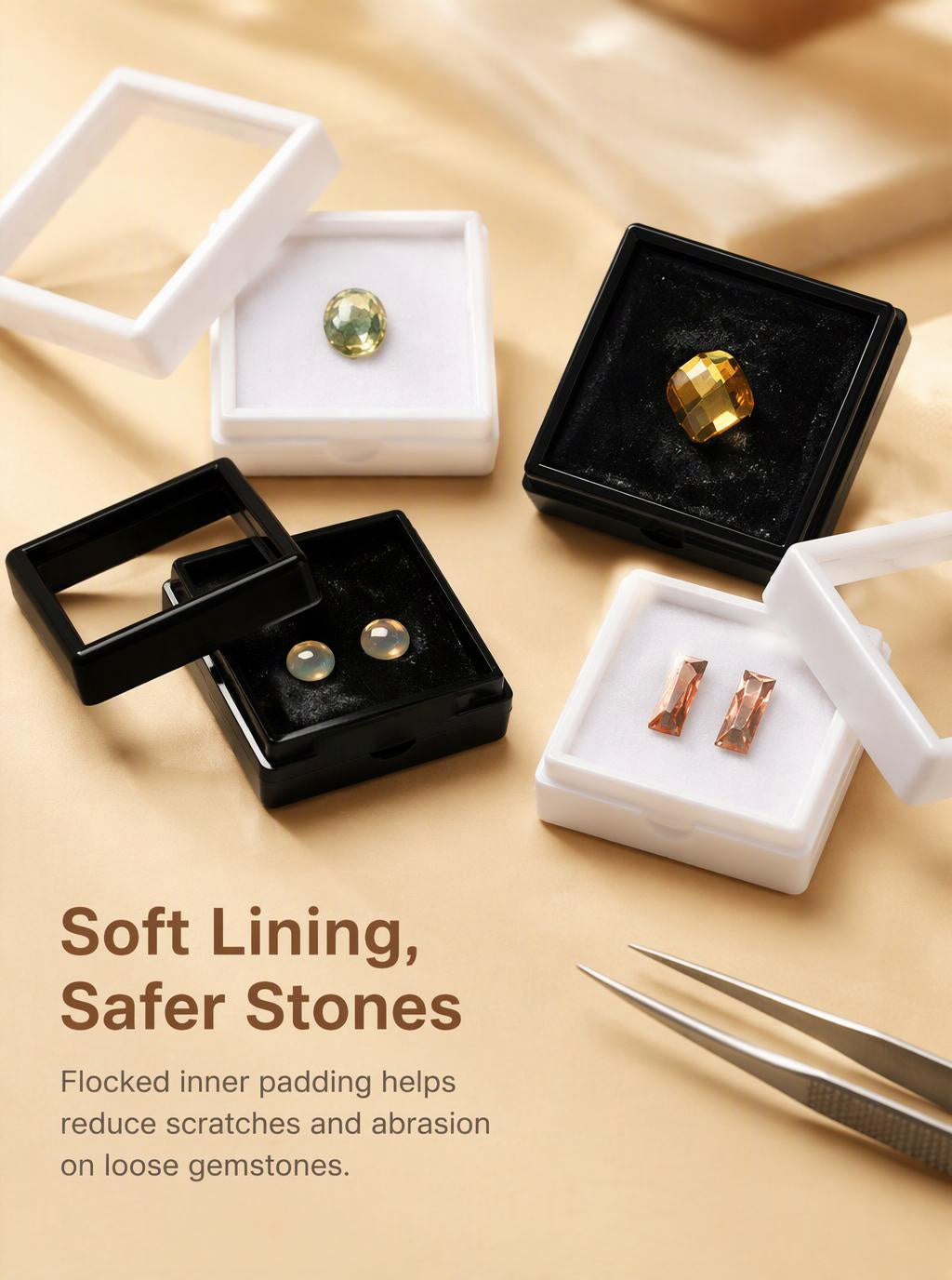 10pcs Gemstone Display Box with Clear Lid and Sponge for Loose Stones and Jewelry