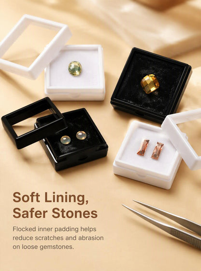 10pcs Gemstone Display Box with Clear Lid and Sponge for Loose Stones and Jewelry
