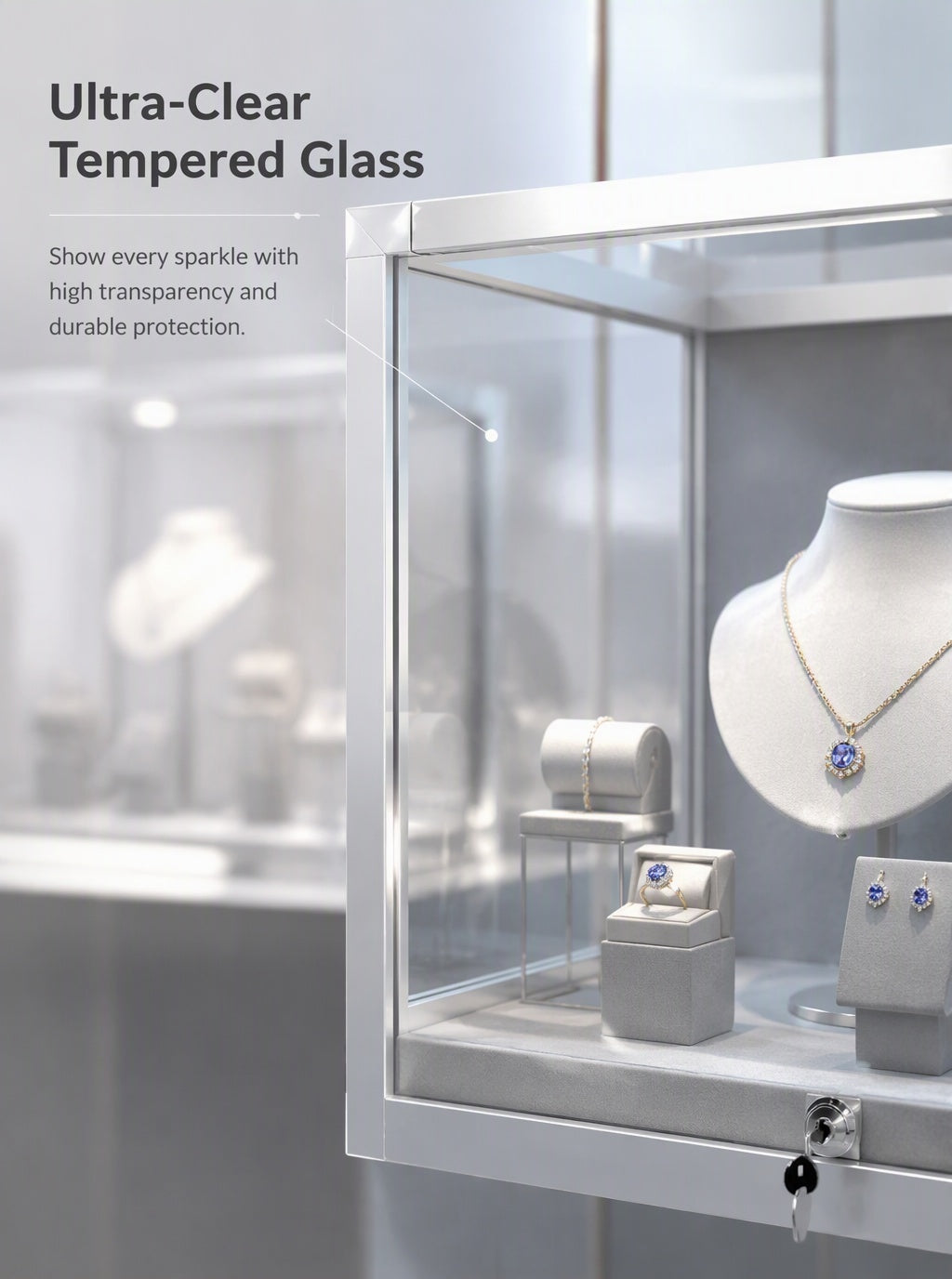 Luxury Wall Mounted Jewelry Display Cabinet, Stainless Steel Frame, Tempered Glass Showcase, Lockable Organizer