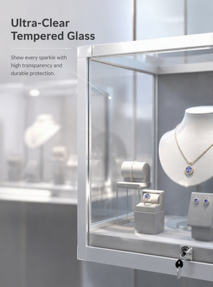 Luxury Wall Mounted Jewelry Display Cabinet, Stainless Steel Frame, Tempered Glass Showcase, Lockable Organizer