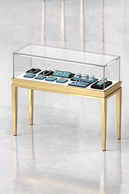 Stainless steel Luxury Jewelry Display Cabinet, Tempered Glass, Dual-Row LED, Gold Finish