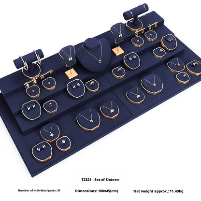 Luxury Suede Jewelry Display Set with Gold Metal Frame for Showcase