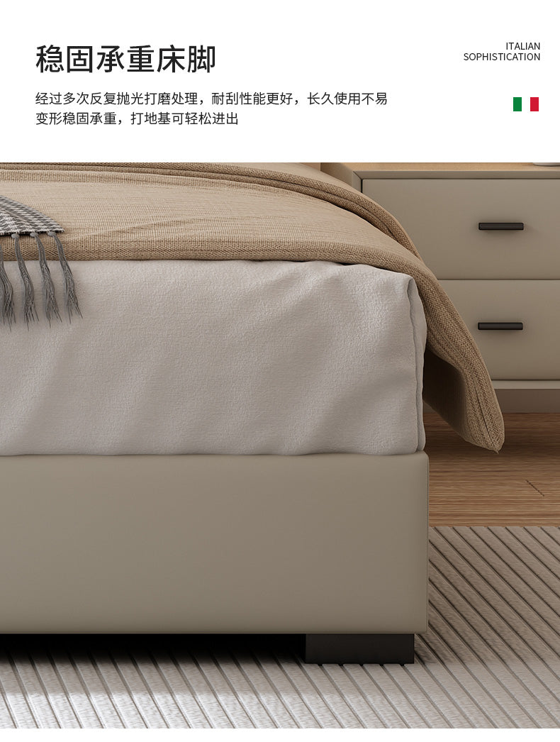 Italian minimalist leather bed Double bed soft bag Master bedroom modern simple 1.8m three drawer storage small apartment