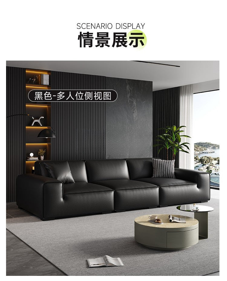 Italian minimalist cat scratch Pica big black cow sofa living room light luxury straight row leather art beancurd block small apartment combination