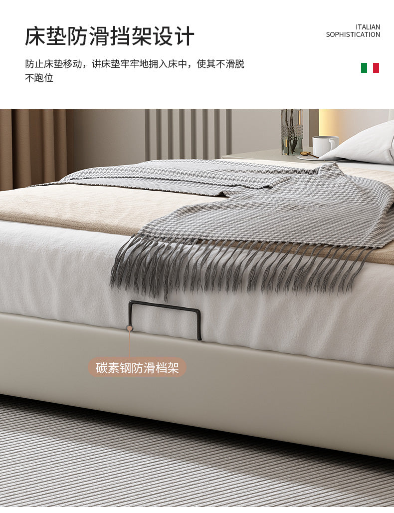 Italian minimalist leather bed Double bed soft bag Master bedroom modern simple 1.8m three drawer storage small apartment