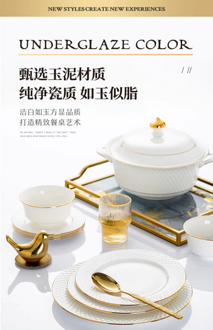 Jingdezhen bone China tableware set pure white underglaze porcelain bowl plate housewarming dish set home