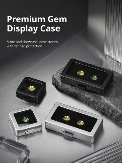 Metal Gemstone Display Box for Loose Stones, Silver-Plated Storage, Self-Locking Snap, Glass Top