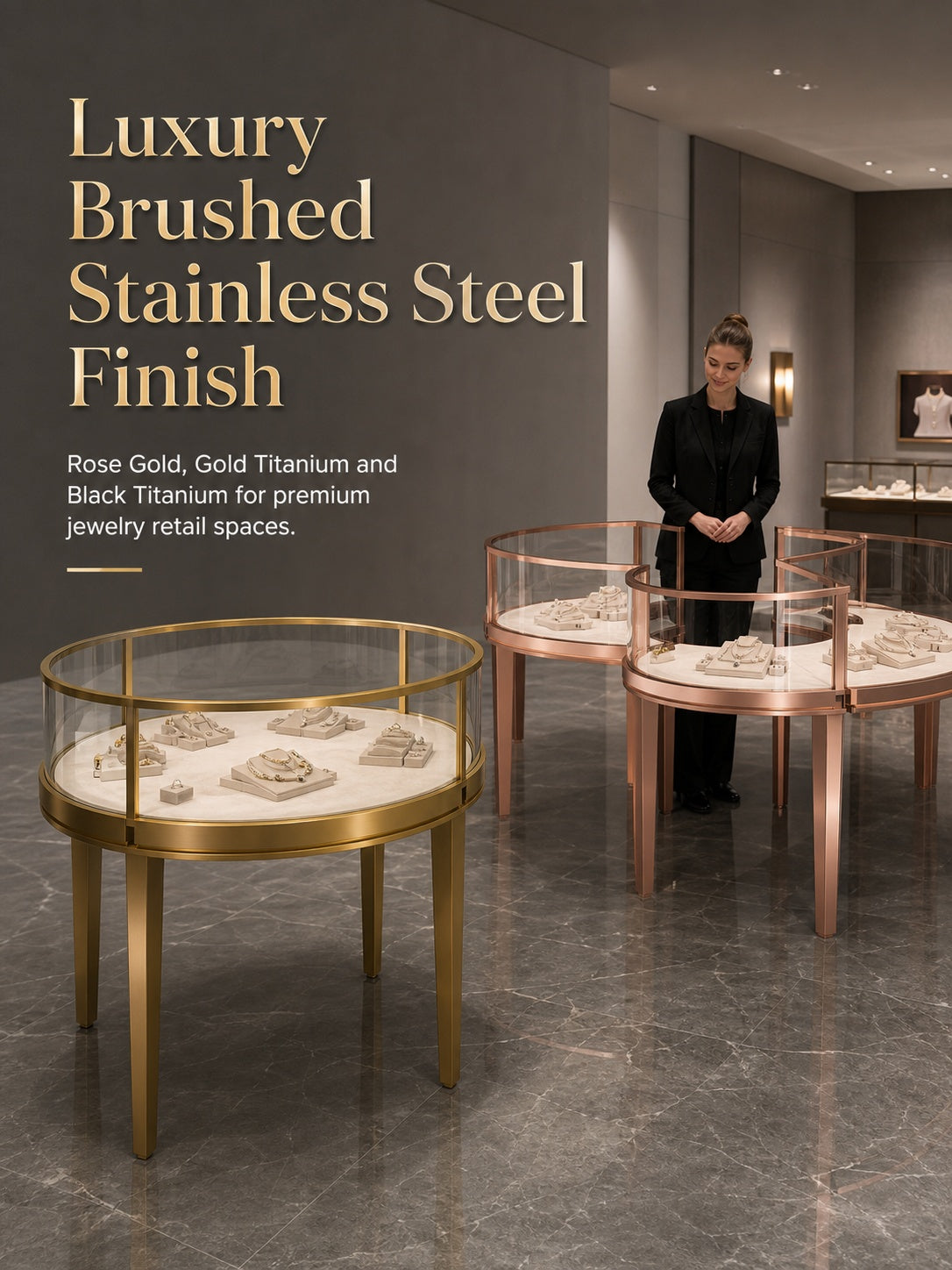 Stainless Steel Electroplated Jewelry Display Stand - Countertop Showcase Rack for Retail Stores Jewelry cabinet