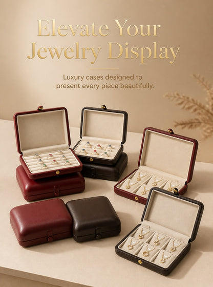 PU Leather Jewelry Box, Travel Ring Pendant Organizer, 8-Slot Snap Display Case Jewelry Supplies