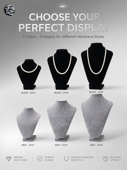 Velvet Necklace Display Bust, Tabletop Jewelry Stand for Pearls, Black Gray Set