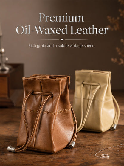 5pcs Oil-Waxed Leather Drawstring Pouch, Jewelry Travel Organizer, Star Hardware Bag