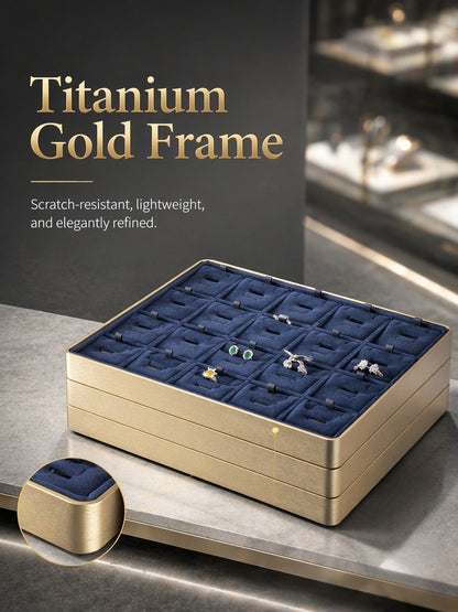 Gold Metal Jewelry Tray with Velvet Lining for Ring and Necklace Display