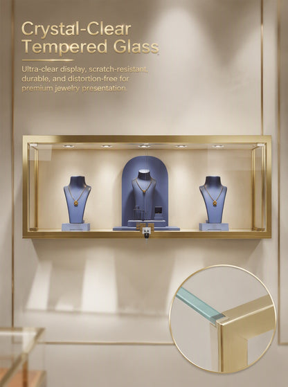 Luxury Wall Mounted Jewelry Display Cabinet, Stainless Steel Frame, Tempered Glass Showcase, Lockable Organizer