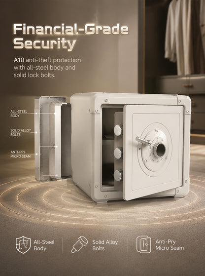 Retro Modern Jewelry Safe, A10-Grade Steel Security Box, Mechanical Dial Lock