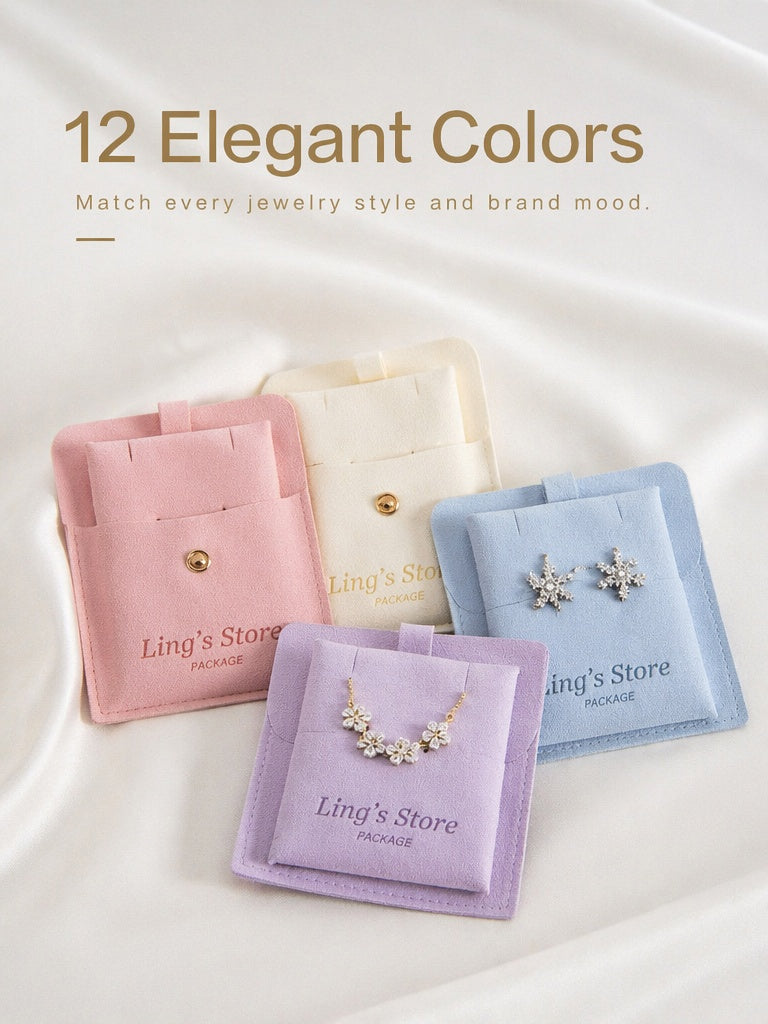 50PCS Luxury Suede Jewelry Gift Bags, Custom Logo Pouches, Personalized Velvet Packaging